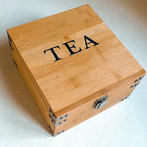 Tea Organizer Box 7.4" x 8.1" x 4.2" Bamboo Wood Organizer Storage Chest 4 Tall Adjustable Slots 100% Handmade Eco (4-Slot Square / Tea)
