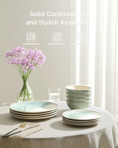 Ceramic Plates and Bowls Sets (Aqua Green / Service for 6)