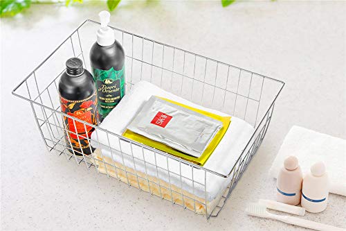 Freezer Baskets for Storage Pantry Large Metal Wire Food Storage Organizer Bin Basket with Handles (2-P / Chrome)