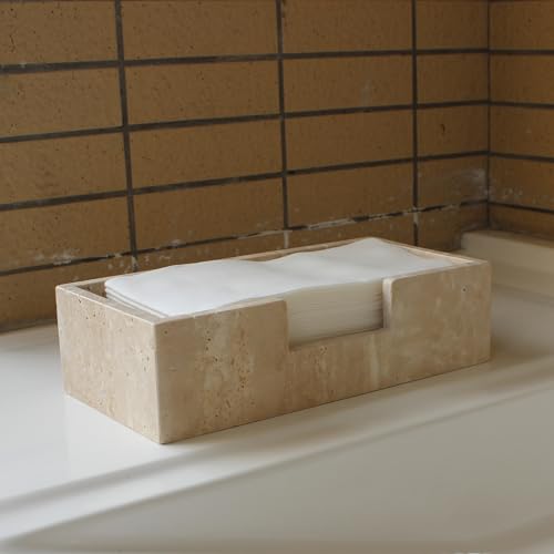 Natural Travertine Napkin Holder 9.8"x4.9"x2.8" (9.8" × 4.9" × 2.8" - Guest Towel)