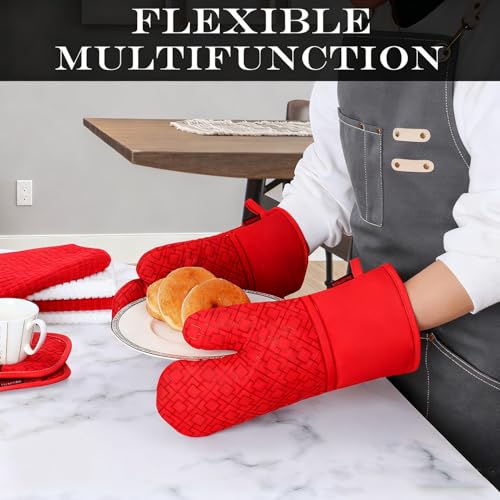 Oven Mitts and Pot Holders Sets 6pcs (Coral Red)
