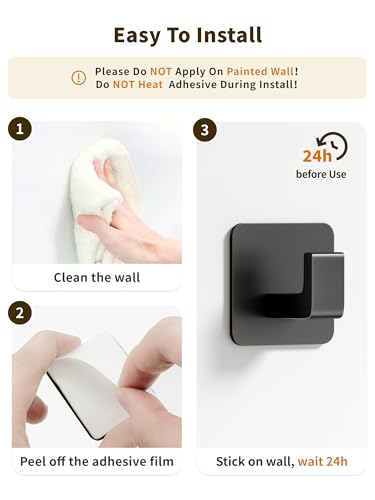 Square Self Adhesive Towel Hooks (Black / 2 Pack)