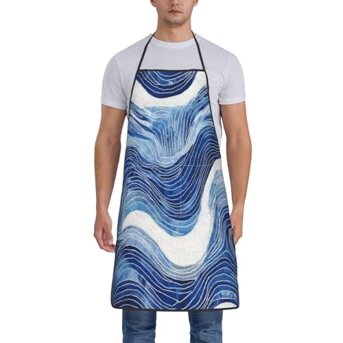 Blue and White Wave Abstract Pattern Apron