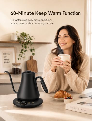 FLOW B9 Gooseneck Electric Kettle ±1°F Temperature Control (Matte Black)
