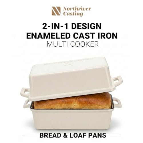 2 in 1 Enameled Cast Iron Bread Pan with Lid (9"×5" White)
