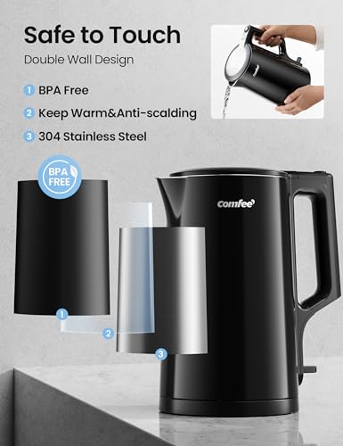 COMFEE Electric Kettle (Black / Double Wall)