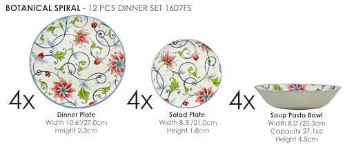 12 Piece Porcelain Dinnerware Set for 4 (12 / Botanical)