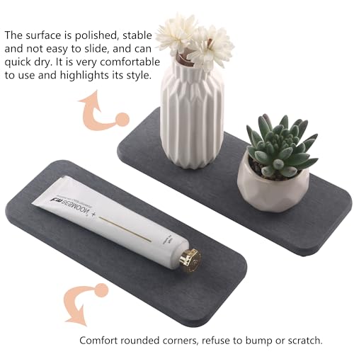 2Pcs Stone Soap Trays Water Absorbing Diatomite Coaster (Dark Gray / 9.0" x 3.5")