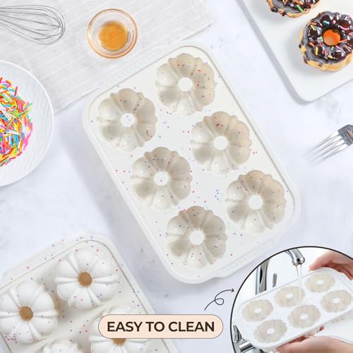 3 Inch Mini Fluted Tube Cake Pans for Baking with Metal Reinforced Frame (Mini Creamy: 2 pcs)