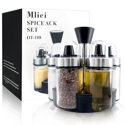 Oil and Vinegar Dispenser Set of 6 Bottles with 360° Rotating Holder