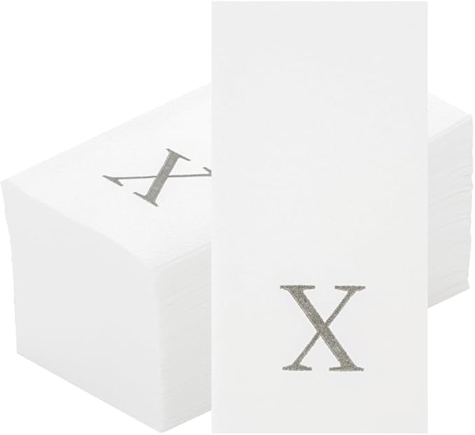 Luxenap 15.8 X 7.9 Inch Linen-Feel Guest Towels, 2000 Lettered Hand Towels - Silver Letter 'X', Sans Serif Font, White Paper Dinner Napkins, airlaid, For Restrooms And Tables - Restaurantware