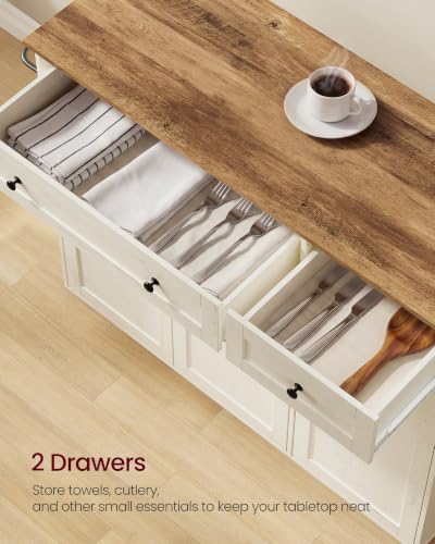Mobile Kitchen Wooden Island Cart with Storage for Dining Room (Rustic White + Honey Brown / 15.8"D x 42.1"W x 35.1"H)