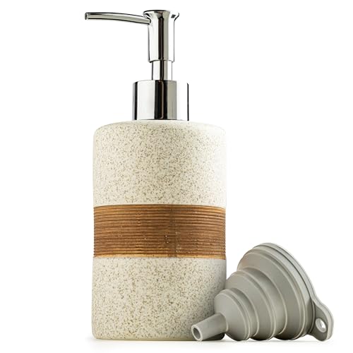 Ceramic Hand Soap Dispenser for Kitchen and Bathroom (White and White / 1xSoap Dispenser)