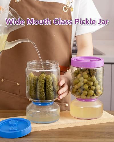 Pickle and Olive Hourglass Jar with Strainer Flip for Pickle Juice Separator from Wet and Dry (9.1-Purple / 51oz 1pc)