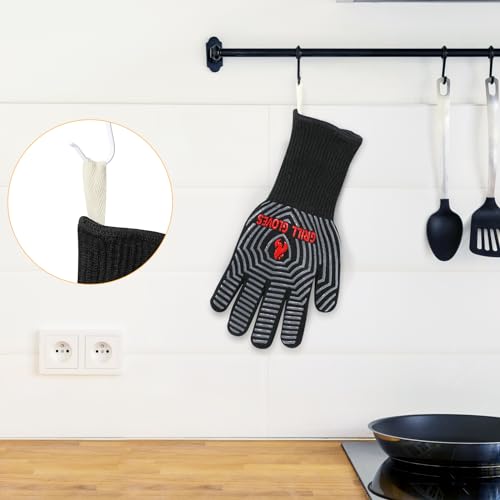 BBQ Gloves Oven Gloves 1472℉ Extreme Heat Resistant (Black / One Size Fits Most(Long Cuff))