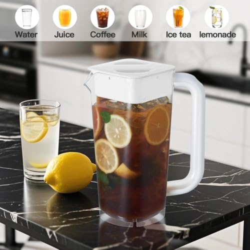 4 Pack 2L 68 oz Plastic Pitcher with Lid & Handle (White-brown-4pack)