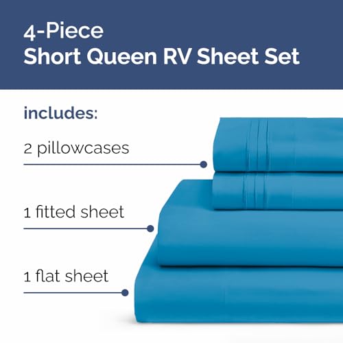 Short Queen Size 4 Piece Bed Sheet Set (20 - Denim Blue / Short Queen)