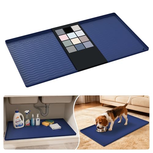 Waterproof Silicone Under Sink Mat 34'' x 19'' Shelf Liner for Kitchen and Bathroom (Navy / 19"W x 34"L)