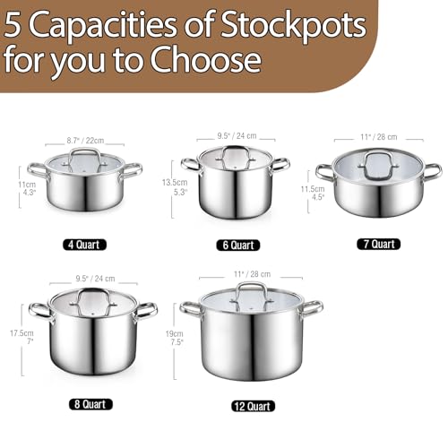 7 Quart Tri Ply Clad Stainless Steel Stockpot with Glass Lid (7 Quarts / Silver)