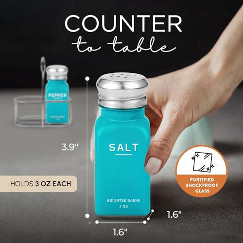 Teal Salt and Pepper Shakers Set with Holder by Brighter Barns (Teal)