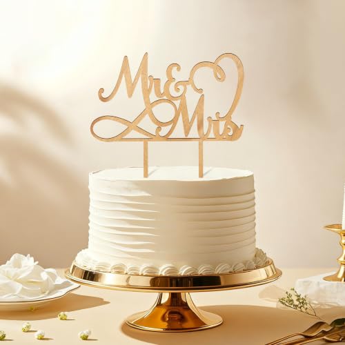 Mr & Mrs Wedding Cake Topper in Wood (Oak Finish D2)