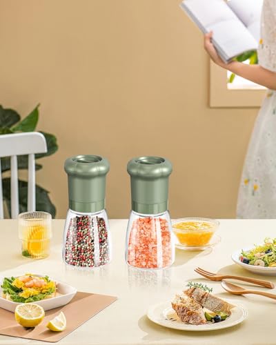 Manual Salt and Pepper Grinder Set For Professional Chef (Short Set - Green)