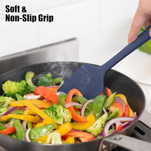 600°F Heat Resistant Silicone Large Spatula (11.4in (Flat Spatula) / Navy Blue)