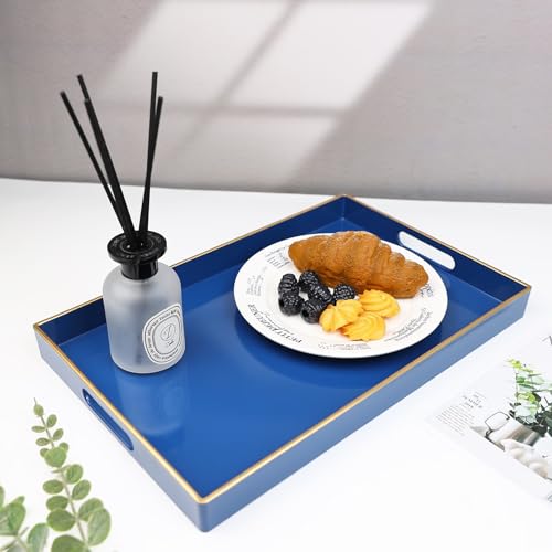 Blue Decorative Serving Tray with Handles (Navy Blue)