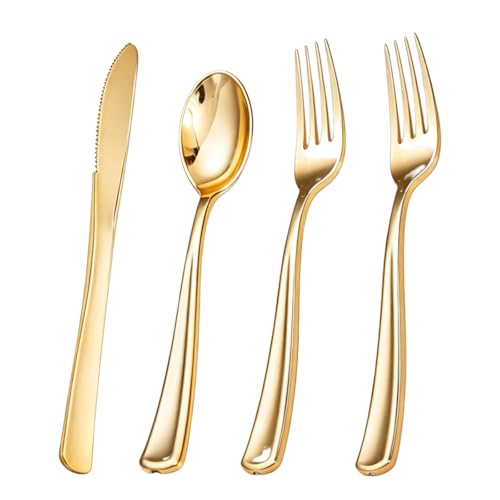 200Pcs Gold Plastic Silverware (Cutlery Gold)