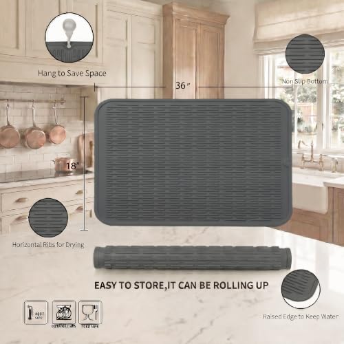 Silicone Dish Drying Mat for Multiple Usage (Gray / 36"L x 18"W)