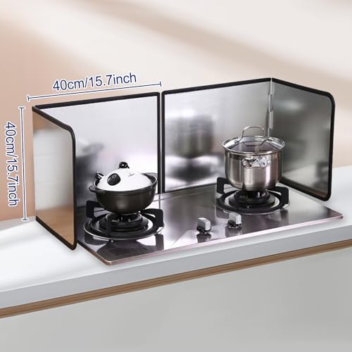2 Pieces 2 Sided Grease Splatter Guard Foldable Splatter Guard for Stove Stainless Steel Oil Splatter Screens Backsplash for Wall Gas Range Frying Pan Camping