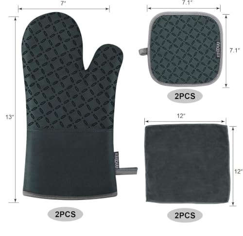 Oven Mitts and Pot Holders 6pcs Set (Deep Green)
