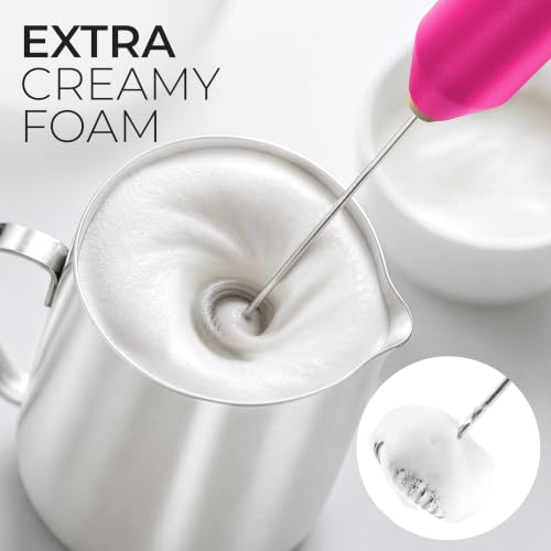 Powerful Milk Frother AA Batteries Included (Rasberry Pink / Compact Frother + Batteries)