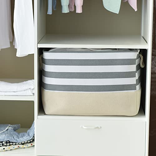 Jumbo Storage Bins Baskets (Grey&White Stripes / 3PCS/Extra Jumbo - 20.5Lx15.7Wx13.8H)