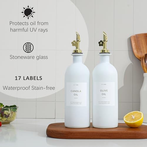 Olive Oil Dispenser for Kitchen (16oz-White&Gold Spout+Tray / 16 fl oz)