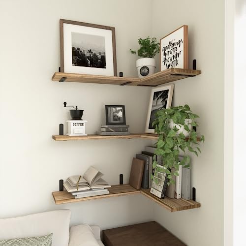 Floating Shelves Set of 6 for Wall Decor & Storage (16.5 Inch / Rustic Brown)