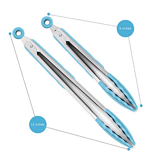 2 Pack Silicone Kitchen Tongs (Blue)