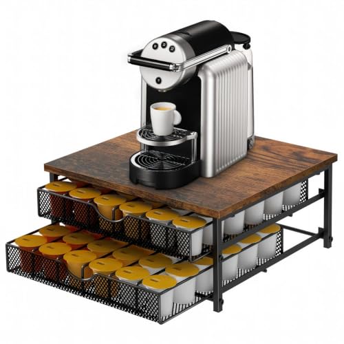 Coffee Pod Drawer Holder Capsule Storage Organizer 2 Tier Coffee Pods Holder With Sliding Baskets for 72 Capacity K Pod (Black)