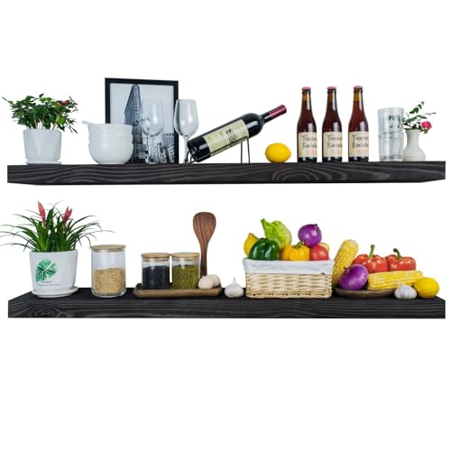 Rusitc Floating Shelves 48 inch Long 8 "deep Set of 2 (Black / 48'' x 8''x 2''(set of 2）)