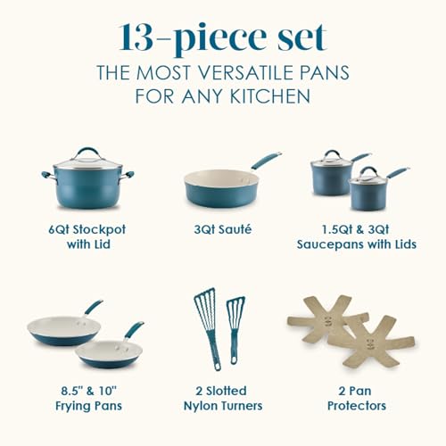 Cucina Ceramic Nonstick Cookware Pots and Pans Set (Marine Blue / 13 Piece Ceramic)