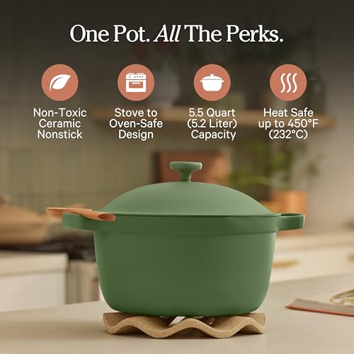 Perfect Pot 5.5 Qt Nonstick Ceramic Pot & Dutch Oven with Lid (5.5 Quarts / Sage)