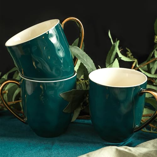 Florian Modern Porcelain 16 Piece Dinnerware Set (16-Pieces Service for 4 / Green with Gold Rim)