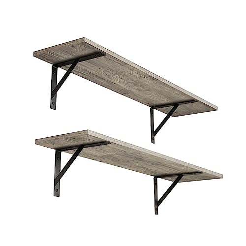 Wall Shelves 23.6" Long Floating Shelves with Metal Brackets (Grey Wash / 23.6 Inch)