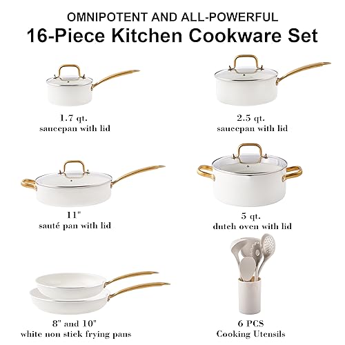 Pots and Pans Set Nonstick Granite Gold Cookware Set