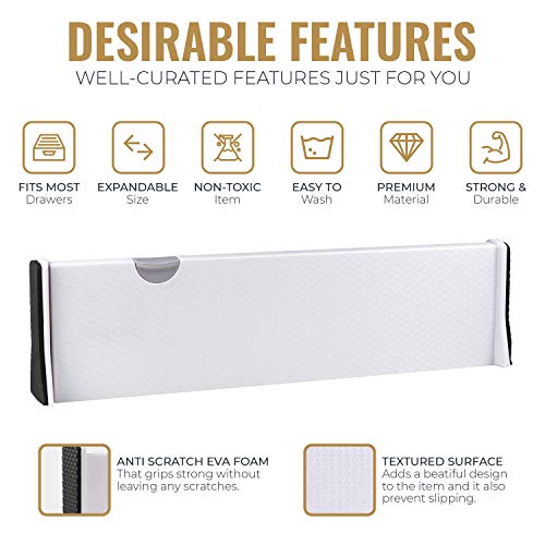 White Expandable Drawer Dividers (4" Tall, 15.5"-21" Long)