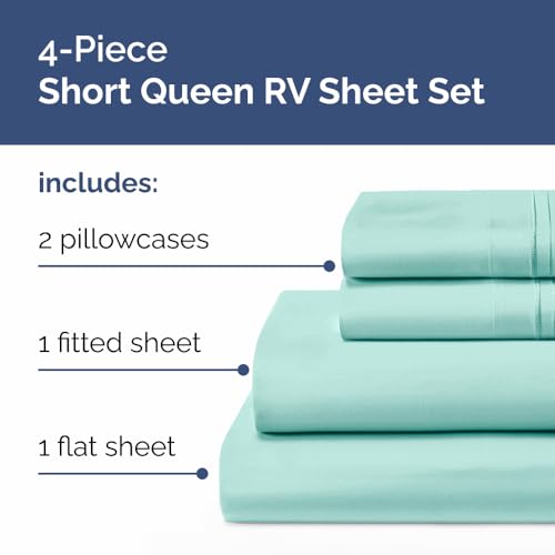 Short Queen Size 4 Piece Bed Sheet Set (22 - Spa Blue / Short Queen)