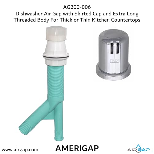 Dishwasher Air Gap with Skirted Cap and Extra Long Threaded Body for Thick or Thin Kitchen Countertops (AG200-006)