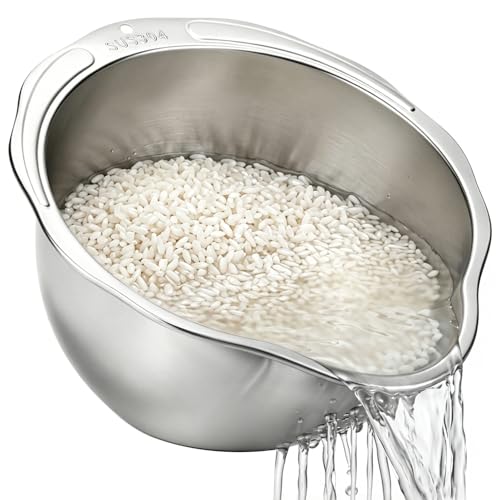 Rice Strainer & Rice Washing Bowl Stainless Steel (5.6 Qt Rice Strainer)
