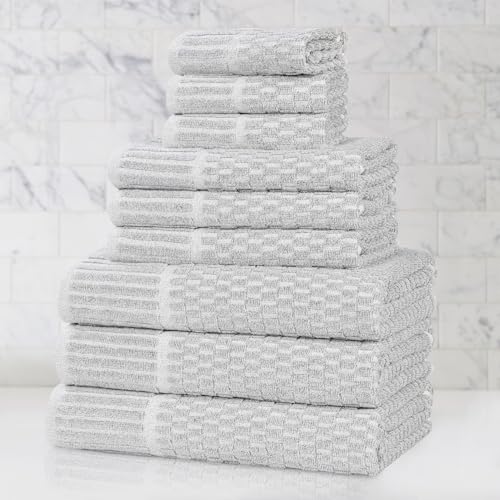 Juno Viscose Cotton Blend Medium Weight Towels (9 Piece Towel Set / Platinum)