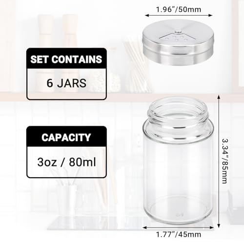 Spice Jars 6 Pack 3 oz Spice Bottles with Shaker Lids (3oz / 80ml)